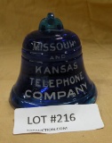 MISSOURI AND KANSAS TELEPHONE COMPANY BLUE GLASS BELL - BOTTOM CHIPPED