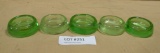 5 GREEN VASELINE GLASS FURNITURE COASTERS