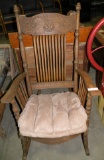 PADDED ANTIQUE WOODEN ROCKING CHAIR - WILL NOT SHIP