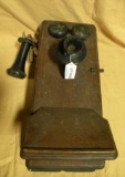 ANTIQUE WESTERN ELECTRIC OAK WALL HANGING TELEPHONE