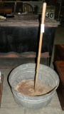 GALVANIZED WASH TUB, BUTTER CHURN STICK PADDLE - WILL NOT SHIP