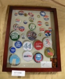 FRAMED COLLAGE OF POLITCAL BUTTONS