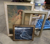 TWO FRAMED ART PIECES, ONE PICTURE FRAME