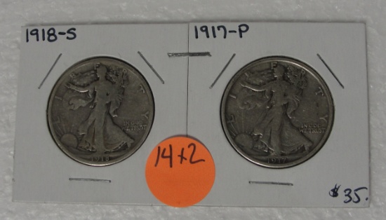 1917, 1918-S WALKING LIBERTY HALF DOLLARS - 2 TIMES MONEY