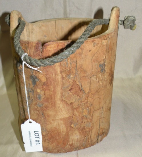 UNIQUE WOODEN PAIL W/ROPE HANDLE