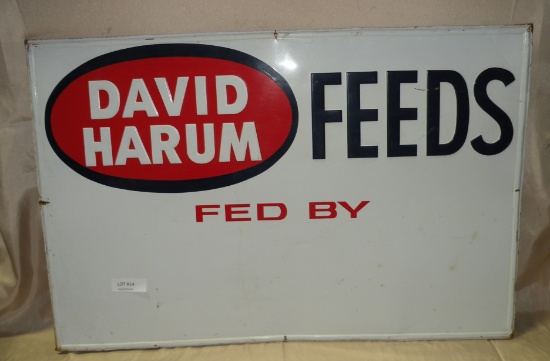 SINGLE-SIDED TIN DAVID HARUM FEEDS SIGN