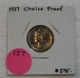 1937 CHOICE PROOF MERCURY DIME