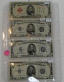 1928-E RED SEAL, 1934-B, C, D SILVER CERTIFICATES - ALL 5 DOLLAR - 4 TIMES MONEY