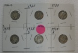 1925, 26-D, 28, 37-S, 2 - 38-S MERCURY DIMES - 6 TIMES MONEY