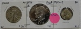 1941-D HALF DOLLAR, 1942 NICKEL, 1974-S PROOF DOLLAR - 3 TIMES MONEY