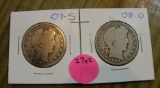 1907-S, 1908-O BARBER HALF DOLLARS - 2 TIMES MONEY