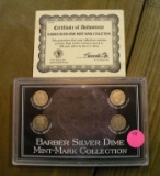 BARBER SILVER DIME MINT MARK COLLECTION W/PLASTIC CASE - 4 COINS