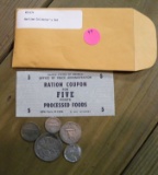 WARTIME COLLECTORS SET - 5 COINS, RATION COUPON