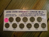 U.S. EMERGENCY COINAGE SILVER JEFFERSON NICKELS SET - 11 COINS