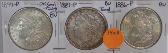 1886, 1887, 1897 MORGAN SILVER DOLLARS - 3 TIMES MONEY