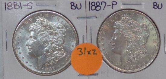 1881-S, 1887 MORGAN SILVER DOLLARS - 2 TIMES MONEY