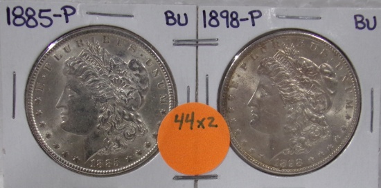 1885, 1898 MORGAN SILVER DOLLARS - 2 TIMES MONEY