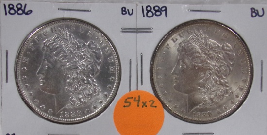 1886, 1889 MORGAN SILVER DOLLARS - 2 TIMES MONEY