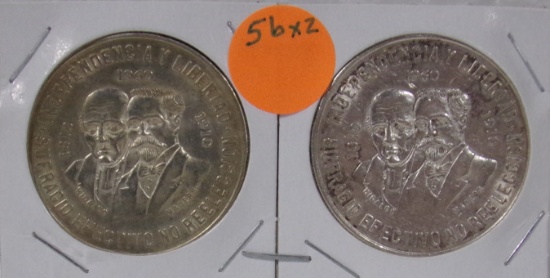 2 - 1960 MEXICO SILVER DIEZ PESOS COINS - 2 TIMES MONEY