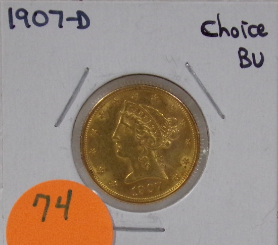 1907-D LIBERTY FIVE DOLLAR GOLD COIN