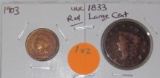 1833 LARGE CENT, 1903 INDIAN HEAD PENNY - 2 TIMES MONEY