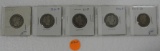 1908-O, 1910, 1911, 1916, 1916-D BARBER QUARTERS - 5 TIMES MONEY