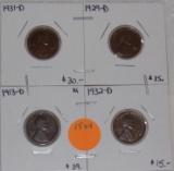 1913-D, 1929-D, 1931-D, 1932-D WHEAT PENNIES - 4 TIMES MONEY