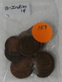 13 ASSORTED INDIAN HEAD PENNIES