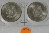 2 MEXICO 1948 CINCO PESOS SILVER COINS