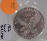 1982 SUNSHINE MINING ONE TROY OUNCE SILVER ROUND
