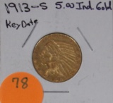 1913-S INDIAN FIVE DOLLAR GOLD COIN