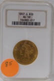 1897-O LIBERTY 10 DOLLAR GOLD COIN - GRADED AU58