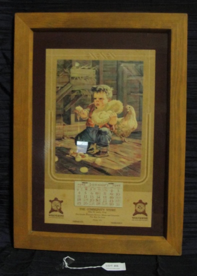 FRAMED 1948 CALENDAR - THE COMMUNITY STORE, PRIMROSE NEBR. PHONE 371