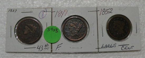 1837, 1849, 1852 LARGE CENTS - 3 TIMES MONEY