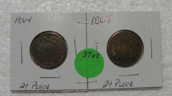 1864, 1867 TWO-CENT PIECES - 2 TIMES MONEY