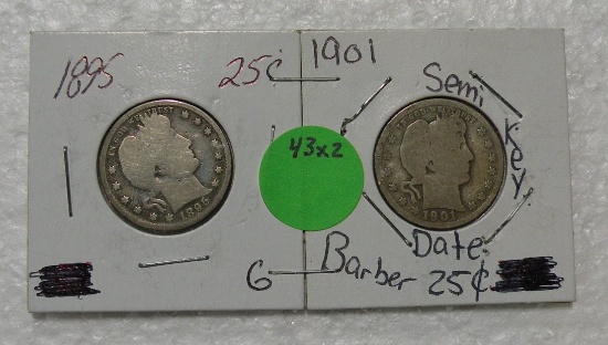 1895, 1901 BARBER QUARTERS - 2 TIMES MONEY