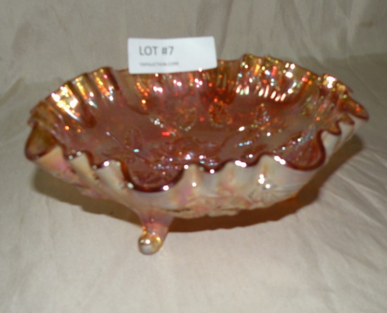 IMPERIAL CARNIVAL GLASS 3-FOOTED ROSE DISH