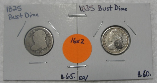 1825, 1835 BUST DIMES - 2 TIMES MONEY