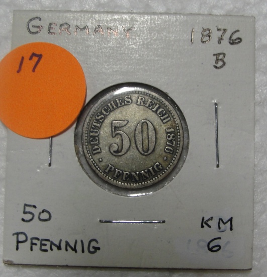 1876-B GERMANY 50 PFENNIG COIN