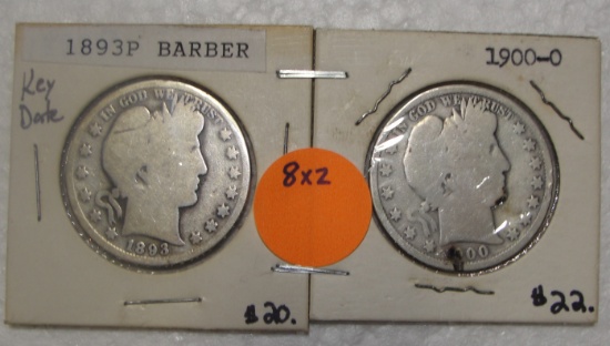 1893, 1900-O BARBER HALF DOLLARS - 2 TIMES MONEY