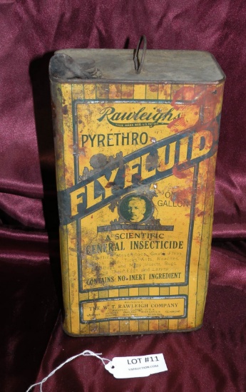 VTG. RAWLEIGHS FLY FLUID ONE GALLON INSECTICIDE TIN CAN