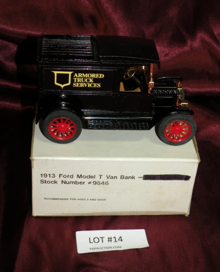 ERTL DIECAST REPLICA FORD MODEL T VAN COIN BANK W/BOX - ARMORED TRUCK SERVICES