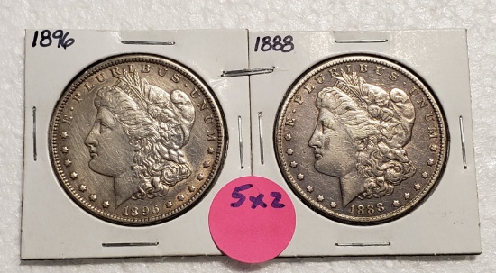 1888, 1896 MORGAN SILVER DOLLARS - 2 TIMES MONEY