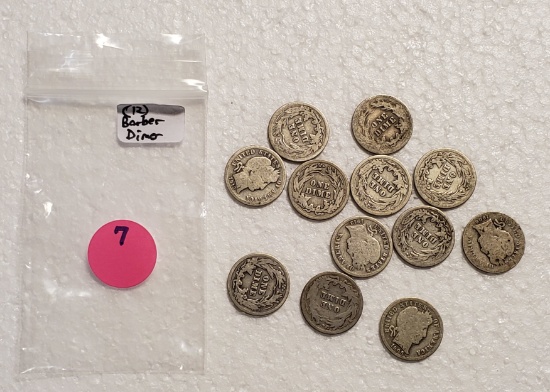 12 MIXED DATES BARBER DIMES