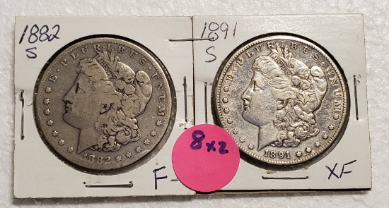 1882-S, 1891-S MORGAN SILVER DOLLARS - 2 TIMES MONEY