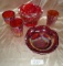 5 ASSORTED PIECES AMBERINA, RED CARNIVAL GLASS