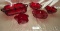 5 ASSORTED RED GLASS DISHES - 1 DIVIDED