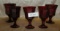 5 RED GLASS STEMMED TUMBLERS - 2 SIZES