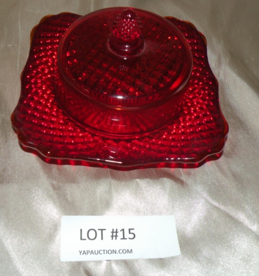 WESTMORELAND GLASS SMALL SQUARE ENGLISH HOBNAIL COVERED BUTTER DISH