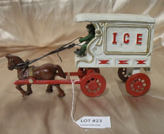 CAST IRON TOY HORSE DRAWN ICE WAGON